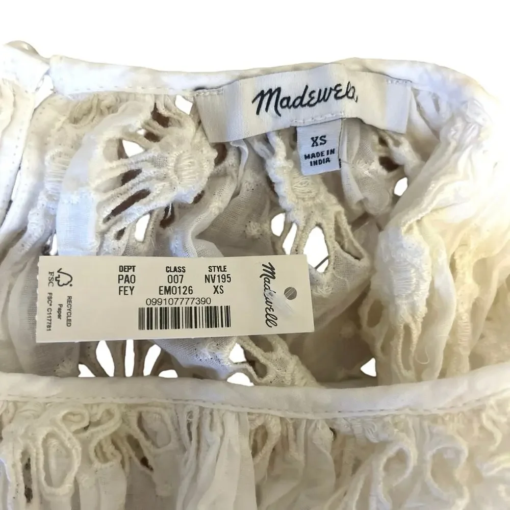 NWT Madewell Embroidered Shirred Puff-Sleeve Top in Floral Eyelet Size XS